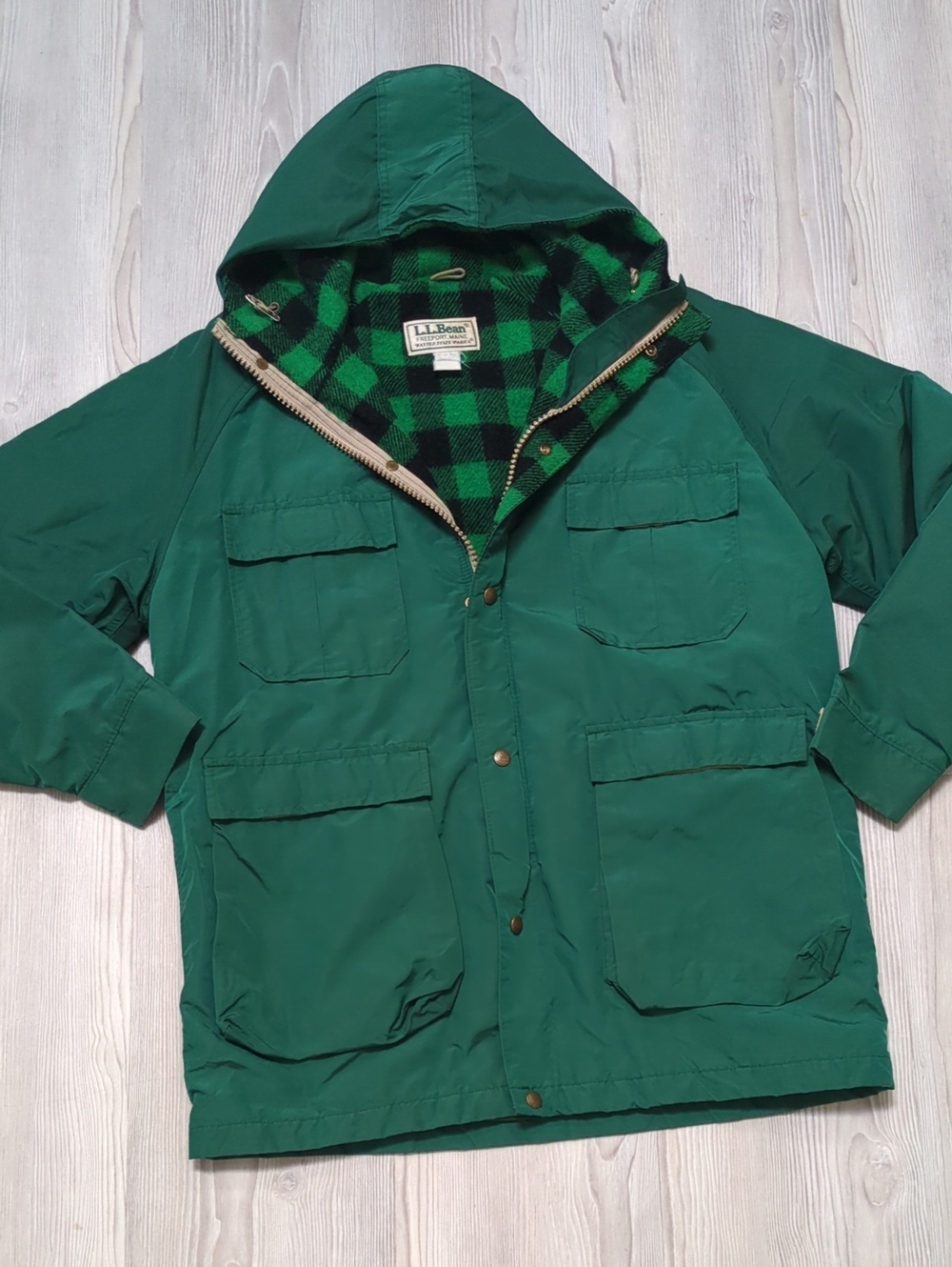 Vintage L.L.Bean Baxter State Parka Green Wool Lined Buffalo Plaid Made USA